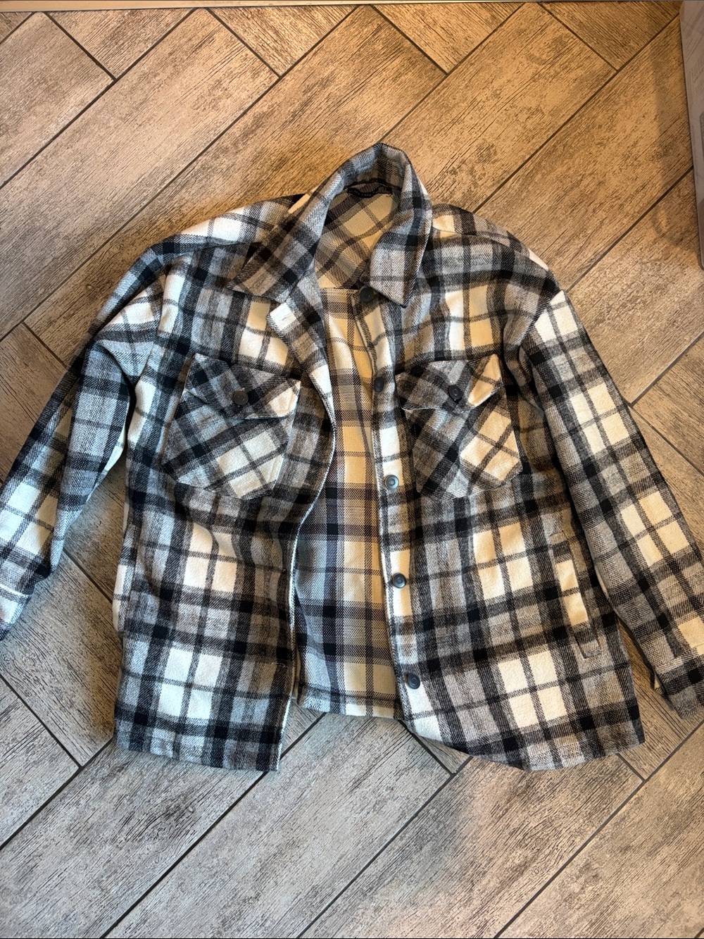 Black Tape_ Black and White Plaid Lightweight Shacket